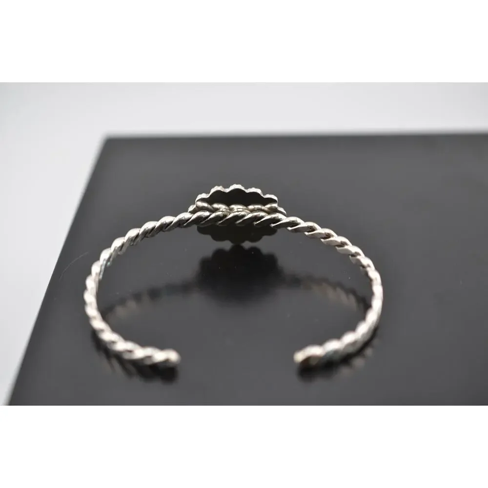 Native American Navajo Sterling Silver Turquoise Bracelet Cuff By Sadie Jim